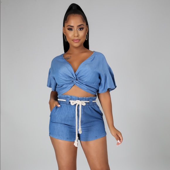 Pants - Haute Monde Denim Linen Shorts